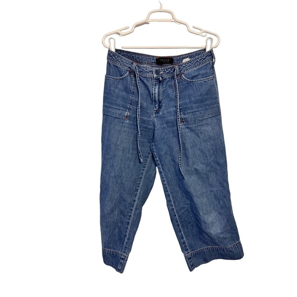 Riveted by Lee Crop Pants Utility Medium Wash Red Stitching Blue 31 Y2K Boho‎